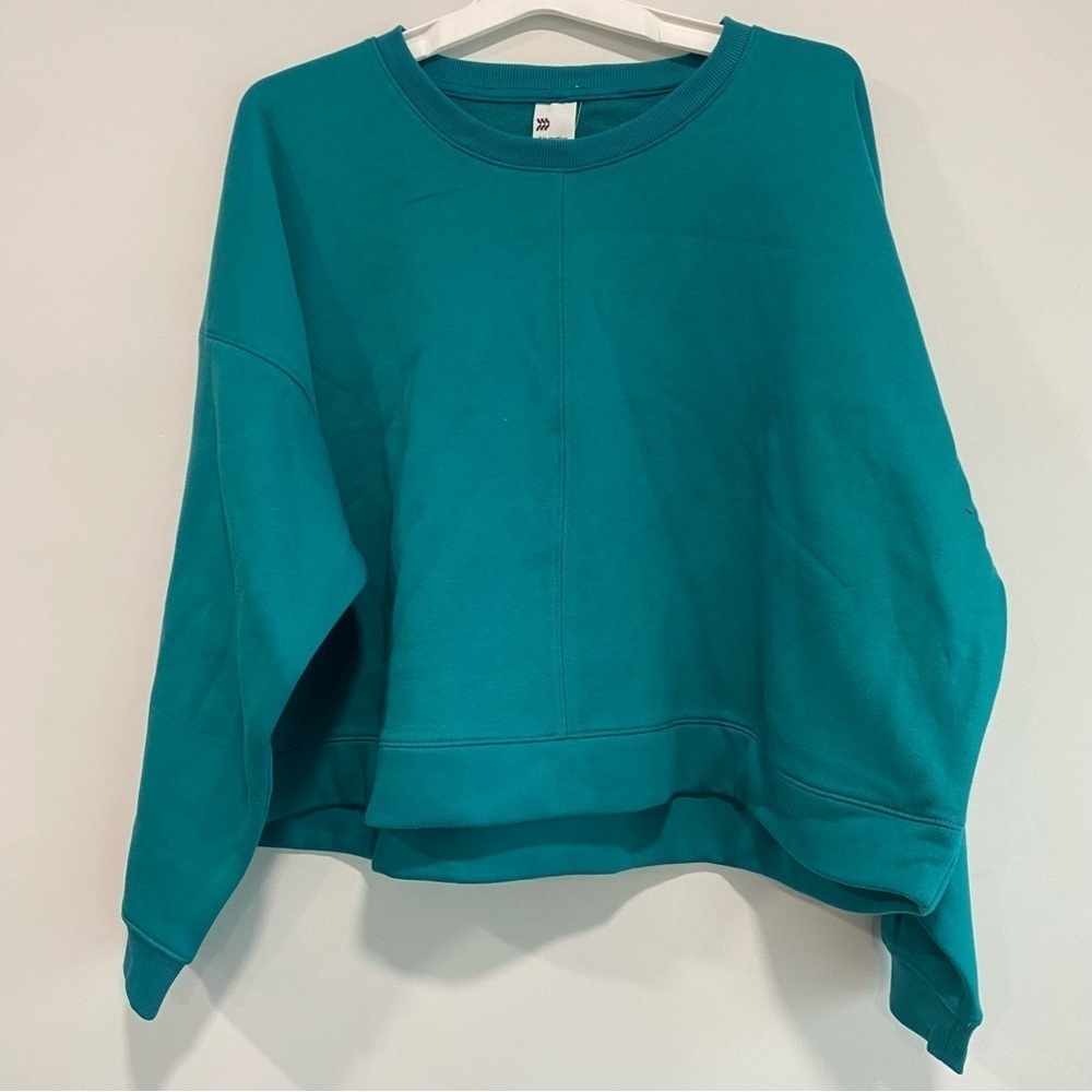 Women's Cotton Fleece Crewneck Cropped Sweatshirt All in Motion™ Turquoise XXL - Picture 3 of 8